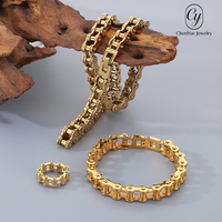 Ensemble de bijoux chaîne de vélo en acier inoxydable, style Hiphop Biker, tendance pour hommes, bracelet, bague, collier, accessoires, vente en gros