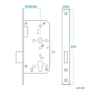 قفل مورتيس يعمل بالمفتاح من الفولاذ المقاوم للصدأ 304 مقاوم للحريق بمعيار CE الأوروبي، قفل متين للاستخدام التجاري من الدرجة 3، طراز DIROCK - Product Image 3