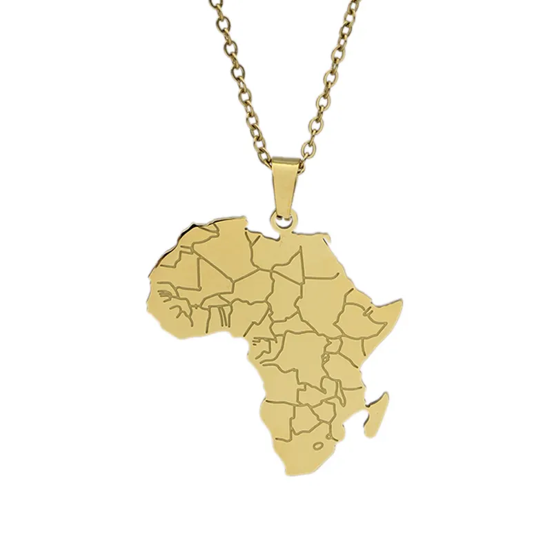 Pingente de bandeira do mapa africano, colar de aço inoxidável, ouro/prata, cores africanas, joias étnicas para mulheres e homens