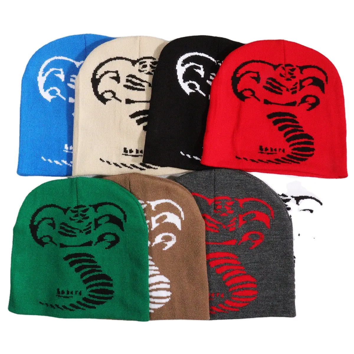 Gorro Sin borde de alta calidad Y2K gorro de punto con estampado de COBRA de invierno, ropa de calle personalizada y de moda