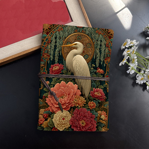 A6 Cuaderno Vintage Hecho a Mano 80 Hojas Reemplazables Regalo Ideal del Día del Profesor para Educadores con Garza Peonías Floral Patte - Product Image 2
