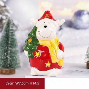 Sculpture en céramique de Noël, bonhomme de neige, Père Noël, renne, gnome, arbre avec lumière LED, figurine creuse, décoration lumineuse pour la maison - Product Image 4