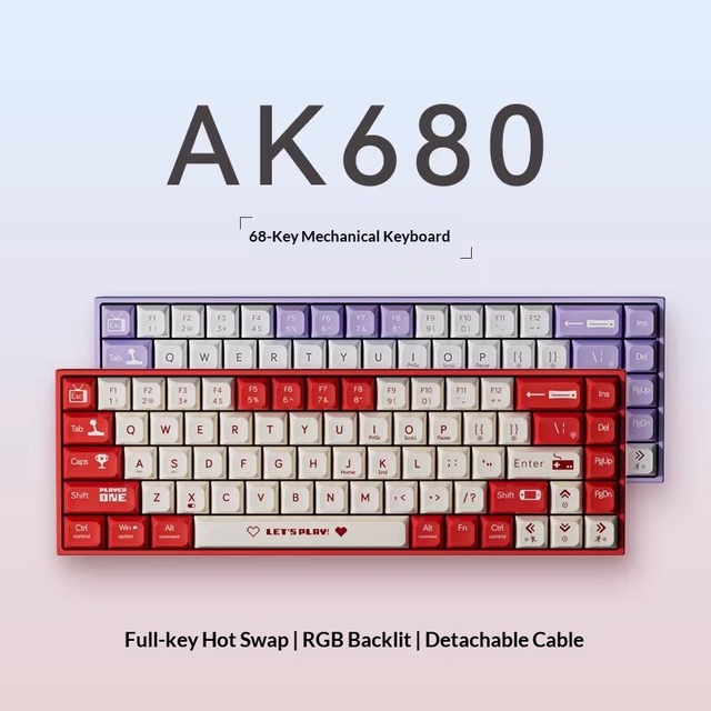 AJAZZ AK680 Mechanical Gaming Keyboard Wired Hot Swappable Wireless Dual Mode Waterproof Full Size Desktop Use Red Axis
