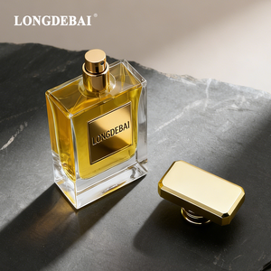 Flacon de parfum <span class=keywords><strong>en</strong></span> verre de haute qualité 30ml 50ml 80ml 100ml, flacon de parfum carré plat <span class=keywords><strong>en</strong></span> verre transparent avec bouchon doré - Product Image 2