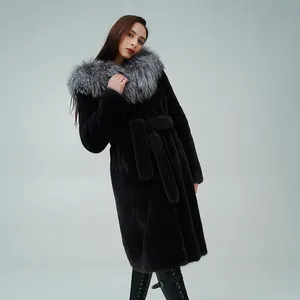 High End Comfortable Thick Windproof Winter Lady Cheap Price Big Fur Collar Mink Fur Coat