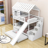 Lit superposé en bois massif blanc de pin, design moderne, avec toboggan et échelle, pour enfants [ASTM Safe]