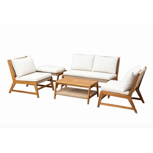 Ensemble de canapés d'extérieur modernes en bois d'acacia avec coussins pour hôtel, complexe hôtelier, patio, résistant aux UV, tressage de corde rond, respirant - Product Image 1