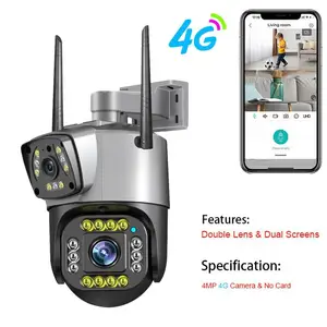 Kamera CCTV keamanan luar ruangan, kamera IP PTZ 4G Wifi 4MP, lensa ganda HD, Zoom 10X, deteksi manusia penglihatan malam, Kamera CCTV