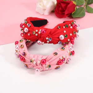 Serre-tête en strass et perles pour la Saint-Valentin, style doux pour femmes, rose et rouge, large bande, accessoire pour cheveux 2024 - Product Image 2