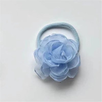 Nouvelle Collection Printemps/Été 2025 : Élastique à Cheveux en Chiffon Camélia Bleu Rose, Haute Élasticité, Doux pour les Cheveux, Style Pastoral Élégant pour Femme