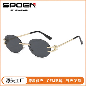 Gafas de Sol Ovaladas sin Montura, Lentes Azules Degradados, Protección UV400, Estilo Y2K, Unisex, Protección Solar para Adultos - Product Image 5