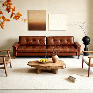 Canapé Chesterfield européen trois places en <span class=keywords><strong>cuir</strong></span> véritable marron de haute qualité, style antique de luxe pour salon et appartement - Product Image 3