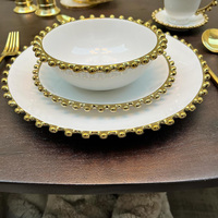 Assiette en céramique perlée, vaisselle en porcelaine dorée, service de dîner de style marocain, vaisselle avec bordure perlée dorée