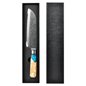 ANGELE Damascus Steel VG10 Blue Resin Wood Handle7 Piece Kitchen Chef Knife Set Chef Bread Santoku Knives