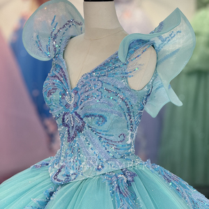 Robe de Quinceañera vert aqua avec appliques, dos nu, robes de bal d'anniversaire Dy1355 - Product Image 3