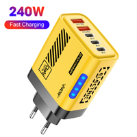 Pengisi Daya Cepat GaN 240W 5 Port Multi USB, Blok Pengisian Daya 3USB-C PD + 2USB-A QC3.0 Multi Port untuk Ponsel, OEM Custom