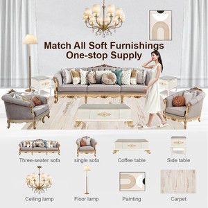 European <strong>Gold</strong> Trim Fabric Upholstery Living Room Furniture Set Decorative Wood Carve Classic Leather <strong>Sofa</strong> for Mansion - Product Image 5