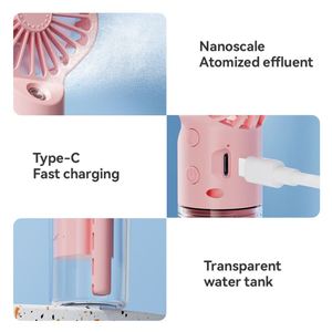 Ventilador de Mano Portátil, Plegable, Recargable por USB-C, con 4 Velocidades, Humidificador con Nano Spray para Uso en Exteriores e Interiores - Product Image 6