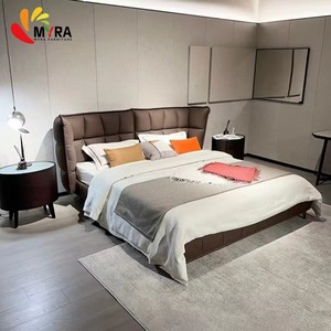 Высококачественная современная кожаная деревянная мебель: роскошная кровать размера King Size с двойной обивкой - Product Image 6