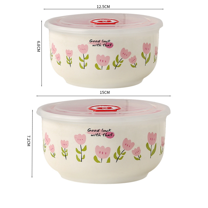 Coperchio per ciotola media bianco e rosa a forma di tulipano.