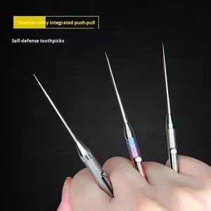 Wholesale Portable Retractable <b>Toothpick</b> High Strength Titanium Spring Push-pull Fruit Pick Gift Keychain Pendant Tooth - Product Image 3