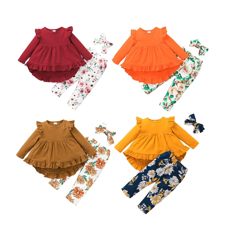 Girls Clothing Sets Fall Spring Two Piece Outfits Dress + Pants Cute Baby Girl Kids Clothes Flower Printing Kids Casual wear