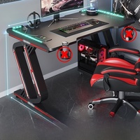 Bureau de jeu PC personnalisé noir avec LED RGB, table de course pour bureau à domicile