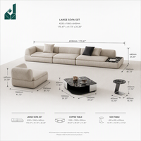 Ensemble de canapés modulaires en tissu capitonné de luxe moderne, design italien, canapé sectionnel avec table d'appoint et étagère intégrées en marbre