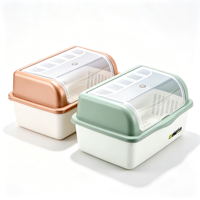 Boîte de rangement pour vaisselle en plastique avec couvercle transparent anti-poussière, organiseur de bols et d'assiettes pour comptoir de cuisine