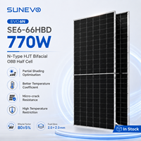 Panneau solaire bifacial Sunevo N-Type HJT double vitrage 750W 770W avec 95% de bifacialité et 132 demi-cellules pour ferme solaire utilitaire