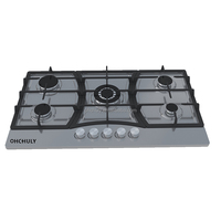 Table de cuisson à gaz encastrable 5 brûleurs avec panneau en verre trempé, allumage électronique, compatible GPL/GN, classe A d'efficacité énergétique