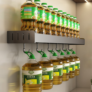 Organizador de condimentos de cocina, estante metálico para montar en la pared, sin taladro ni perforaciones, con ganchos para almacenamiento - Product Image 3