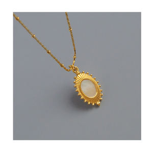 Chaîne avec pendentif en forme de miroir ovale, style byzantin, en acier inoxydable 316L, collier en acier inoxydable, offre spéciale, Europe - Product Image 1