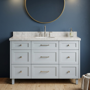 Meuble-lavabo de salle de bain moderne Benjamin en bois massif de 55 pouces, avec vasque simple et 4 options de finition peinte, directement de l'usine au Vietnam - Product Image 1