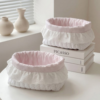 Panier de rangement élégant en dentelle plissée à pois, style Instagram, pour lingerie, cosmétiques, collations et articles divers