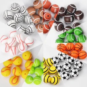 New Sports 15mm Round Printed Bead Soft Colorful Cross Focal Baseball Tennis Football basket Rugby pallavolo Beads per penne