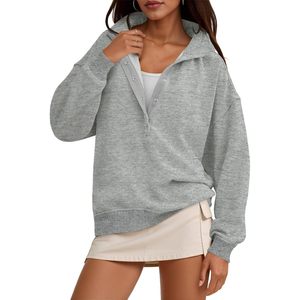 Custom <b>Womens</b> Knitted Oversized Sweatshirt Long Sleeve Snap Button <b>Henley</b> Neck Loose Fit Casual Pullover <b>Top</b> Autumn Wear - Product Image 1