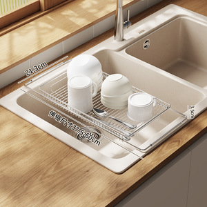 Égouttoir de sol transfrontalier moderne et simple pour évier, panier de drainage pour <span class=keywords><strong>lave</strong></span>-<span class=keywords><strong>vaisselle</strong></span>, support de rangement télescopique en acier inoxydable pour bols - Product Image 5