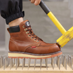 Bottes de travail GUYISA en cuir de vache véritable marron, antidérapantes, imperméables, chaussures décontractées pour hommes, support OEM - Product Image 2