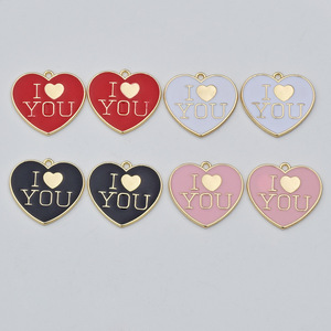 Pendentif Cœur en Alliage « Je t'aime » Rose Rouge Noir Blanc, Composants de Bijoux DIY pour Boucles d'Oreilles et Colliers - Product Image 1