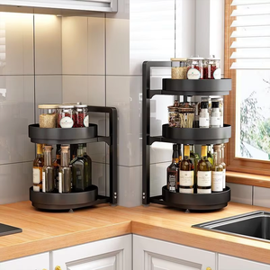 Organisateur de cuisine rotatif et réglable en hauteur, étagère multi-niveaux pour casseroles et poêles, support de comptoir pour ustensiles de cuisine et rangement d'épices - Product Image 3