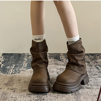 Bottines à plateforme pour femmes, style décontracté, semelle épaisse, bout rond, en cuir, fermeture éclair arrière, pliables, bottes tendance, 3 couleurs