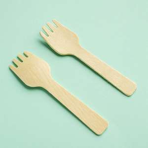 Tenedor de Madera de Magnolia Conifera de 95 mm, Utensilio Desechable Compacto, Ecológico, Biodegradable, Mini Tenedor - Product Image 3