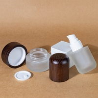 YAN Packaging – Ensemble de flacons pompe et pots à vis en verre dépoli transparent 30g 50g 100ml avec couvercle en bois de frêne foncé pour crème et sérum cosmétiques