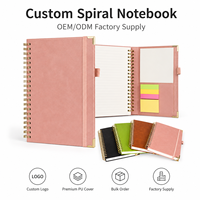 Carnet à spirale en cuir PU avec reliure métallique dorée, protège-coins métalliques, attache-stylo, bloc-notes, notes adhésives, pochette, lot en vrac