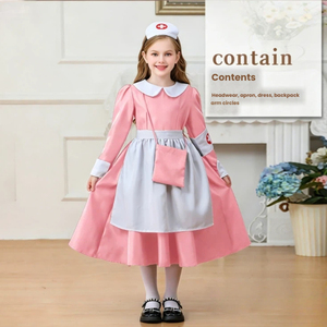Costume de cosplay d'infirmière vintage pour enfants, disponible en 3 couleurs : rose/bleu/noir, ensemble de tenue de jeu de rôle de <span class=keywords><strong>docteur</strong></span> pour spectacle d'Halloween - Product Image 3