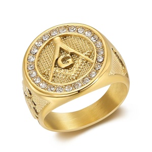 Mode Hot-Selling <span class=keywords><strong>Retro</strong></span> Domine ering AG Freimaurer <span class=keywords><strong>Ring</strong></span> für Männer Frauen Vergoldet Edelstahl Zirkon Hersteller Großhandel - Product Image 3