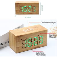 Bamboe Digitale Desktop Alarm Led Houten Tafel Klok Met Draadloze Oplader