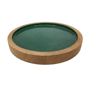 Mini Plato de Servir Ecológico de Madera Natural de Mango y Acacia con Resina Epoxi, Interior Verde Brillante, Tazón Decorativo para Fiestas - Product Image 1