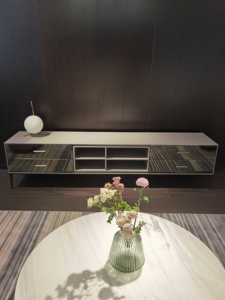 Set di Mobile <span class=keywords><strong>TV</strong></span> e <span class=keywords><strong>Tavolino</strong></span> da Caffè Etiope, Tavolini Bassi Rotondi Moderni in Vetro e Legno - Product Image 5